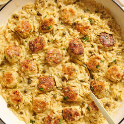 Chicken Piccata Meatballs And Orzo Skillet