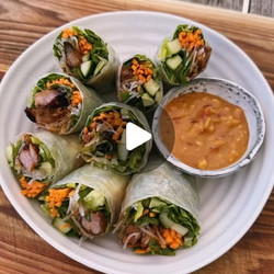 Honey Sriracha &amp; Lime Pork Rice Paper Rolls apps snacks brunch easy Brendan Pang