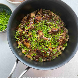 Maitake Mushroom Pot Rice With Black Garlic Miso Sauce