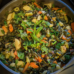 Yahnera: Braised Greens And Potatoes With Lemon And Herbs