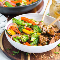Teriyaki Tofu Stir Fry Bowls With Coconut Rice