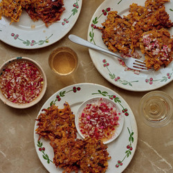 Sweet Potato Fritters With Red Onion And Sweet Chilli Dipping Vinegar