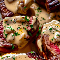 Beef Tenderloin Crostini With Parmesan Cream Sauce