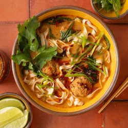 30-minute Sweet &amp; Spicy Meatball Noodle Soup