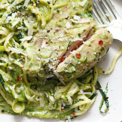 Creamy Pesto Chicken With Zucchini Noodles