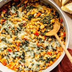 One Pan White Wine Chicken Sausage White Bean Bake