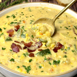 Summer Corn And Zucchini Chowder With Bacon