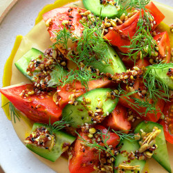 Tomato And Cucumber Salad With Tahini And Spicy Dukkah Oil - Ottolenghi