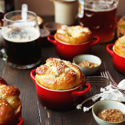 Pretzel-Topped Bratwurst, Beer &amp; Cheddar Pot Pie