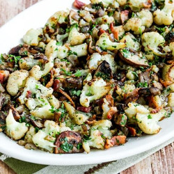 Fried Cauliflower With Bacon And Mushrooms