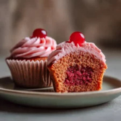 Pink Buttercream Dreams On A Sweet Red Cupcake Crowned With A Fresh Glossy Berry