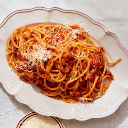 Amatriciana Pasta With Crisp Pork Cheek, Tomato And Pecorino