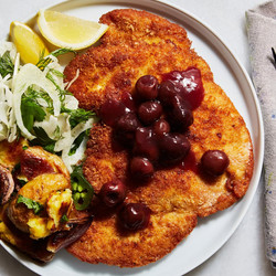 Chicken Schnitzel And Cherry Sauce