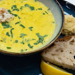 Crab And Saffron Chowder With Cornbread Drop Biscuits