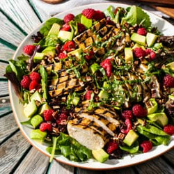Grilled Dijon Chicken Salad With Raspberries And Avocado