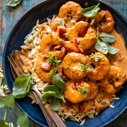 Spicy Southern Style Shrimp With Lemon Basil Orzo