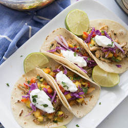 Chicken Carnitas With Avocado Peach Salsa