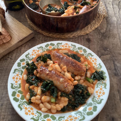 Beans With Greens And Sausages (pork Or Vegetarian) Rachel Roddy one pot