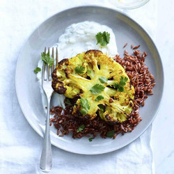 Curried Cauliflower Steaks With Red Rice &amp; Tzatziki