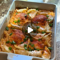 Sticky Soy Chicken + Crispy Potsticker Rice Bake