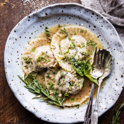 Mushroom Cheese Ravioli With Rosemary Butter Sauce.