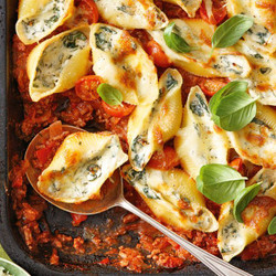 Cheesy Stuffed Pasta Shell Bolognese Bake Recipe