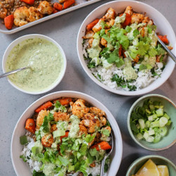 Roasted Cauliflower And Lentil Bowls With Green Tahini Sauce