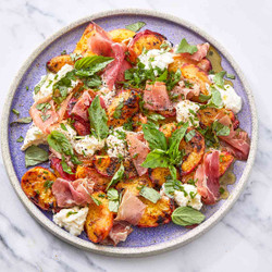 Grilled Peach And Burrata Salad with Prosciutto