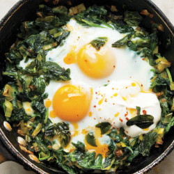 Skillet-baked Eggs With Spinach, Yogurt, And Chili Oil