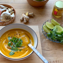 Carrot, Sweet Potato, + Ginger Soup