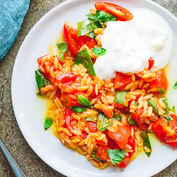Tomato Orzo Pasta With Feta Yoghurt