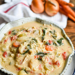 Crock Pot Chicken Gnocchi Soup With Roasted Red Peppers