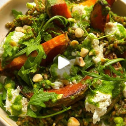 Roast Squash With Spelt, Buffalo Mozzarella, Rocket And Hazelnut Pesto