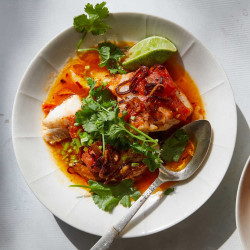 Tomato-poached Fish With Chile Oil And Herbs