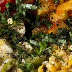Peach N' Corn Pesto Pasta Salad