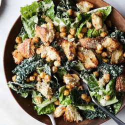 Vegan Caesar Salad with Crisp Chickpeas
