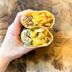 sausage, potato, and chive breakfast burritos