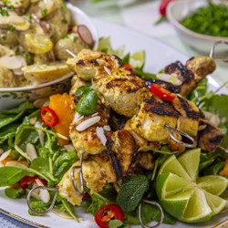 Coronation Kebabs With Spiced Jersey Royals &amp; Mango Salad