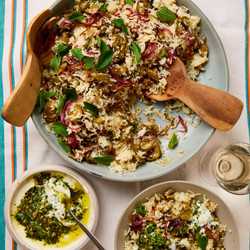Courgette And Mint Pilau With Salted Pistachio Yoghurt