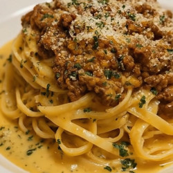 Garlic Butter Beef Linguine In Creamy Cheddar Parmesan Sauce