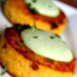 Chorizo Grit Cakes With Cilantro Cream