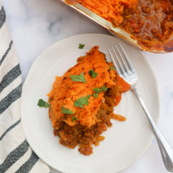Spiced Vegan Cottage Pie With Sweet Potato Mash