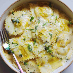Trader Joe’s Sweet Corn Ravioli With Lemon Basil Cream Sauce