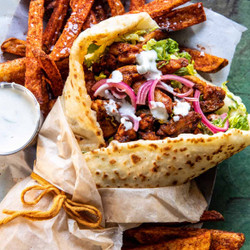 Sheet Pan Chicken Gyros With Feta Tzatziki.