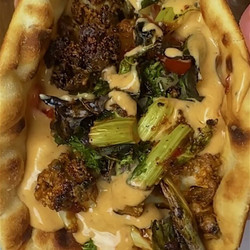 Sticky Harissa Cauliflower + Tahini Flatbread