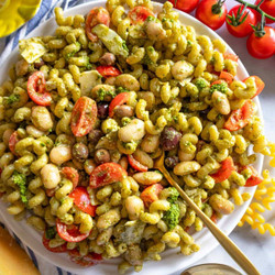 Pesto Pasta Salad (with Marinated Butter Beans)