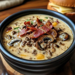 Soup With Bacon, Mushrooms, And Swiss Cheese