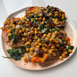 Sweet Potatoes w/ Tahini Butter Chickpeas
