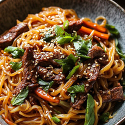 Quick Korean Beef &amp; Sesame Rice Noodles