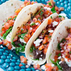Vegetarian Tacos With Black Beans, Feta Cheese And Pico De Gallo Salsa
